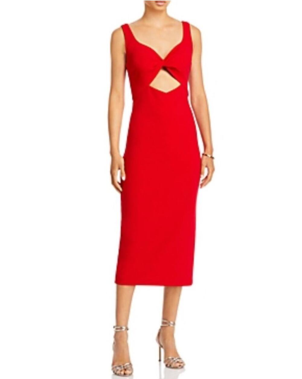 AQUA Red Cocktail Party Dress Sleeveless Cut Out Colorful Midi Sheath Size 12
